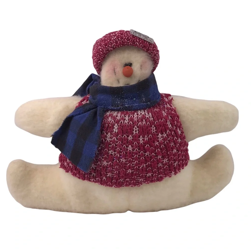 Vintage Handmade Let It Snow Plush Snowman Sweater Muffler Stuffed Animal Decor